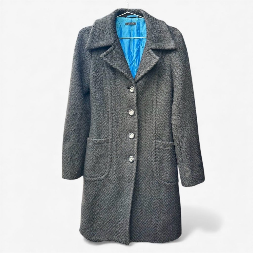 Sisley Gray Wool Blend Coat w/ Blue Satin Lining Size IT 42 (M/L)